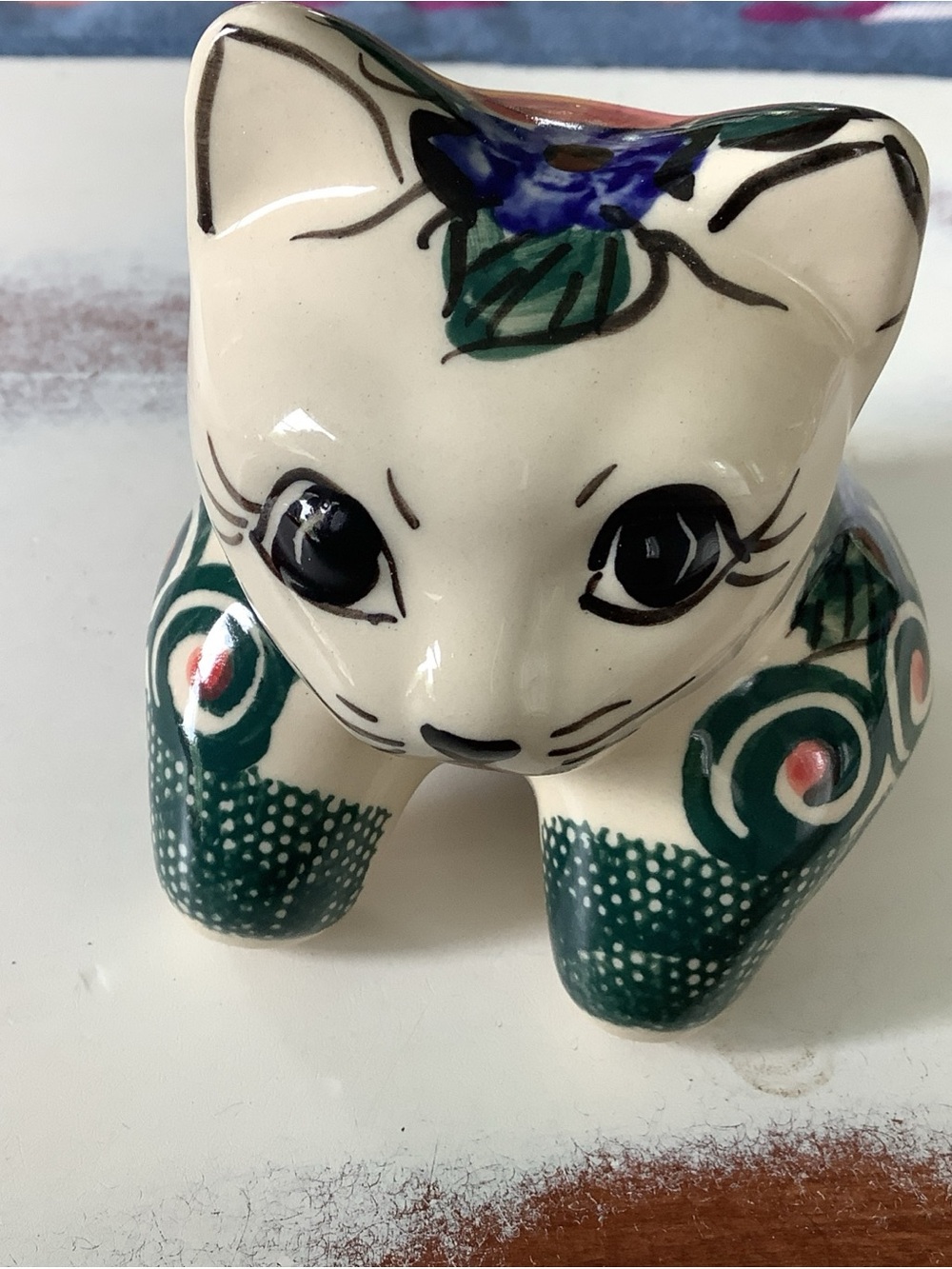 Polish Pottery UNIKAT Shelf Sitter Cat Floral - Picture 2 of 10